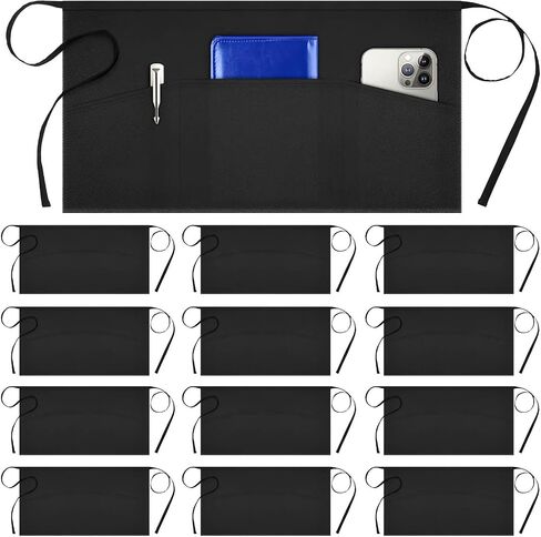 Syntus 1 Pack Server Aprons with 3 Pockets, Waterdrop Resistant Waitress Waiter Waist Apron, 11.5-inch Black in Kuwait