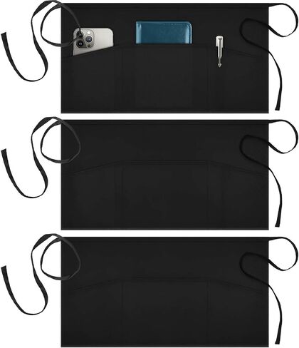 Syntus 1 Pack Server Aprons with 3 Pockets, Waterdrop Resistant Waitress Waiter Waist Apron, 11.5-inch Black in Kuwait