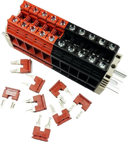 Dinkle Assembly Kit DK16N أحمر/أسود 10 موصل صندوقي DIN كتل طرفية للسكك الحديدية، 3-14 AWG، 100 أمبير، 600 فولت 8 وصلات وصل متضمنة in Saudi Arabia
