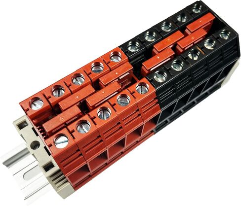 Dinkle Assembly Kit DK16N أحمر/أسود 10 موصل صندوقي DIN كتل طرفية للسكك الحديدية، 3-14 AWG، 100 أمبير، 600 فولت 8 وصلات وصل متضمنة in Saudi Arabia