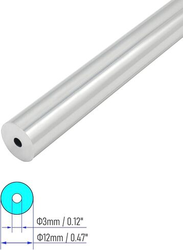 2 PCS 6063 T5 Aluminum Round Tube, 300mm/1FT Length, 12mm/0.47" OD, 3mm/0.12" ID, Seamless Aluminum Straight Pipe Tubing in Kuwait