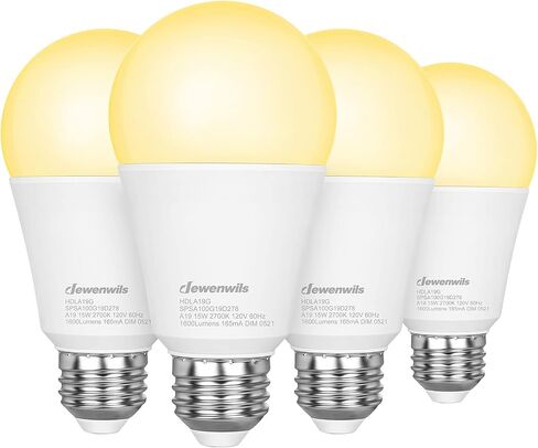 DEWENWILS 4-Pack Dimmable LED A19 Light Bulb، ضوء أبيض ناعم مع توهج دافئ، 800 لومن، 2700K، 10W (ما يعادل 60 واط)، قاعدة لولبية متوسطة E26، مدرج في قائمة UL in Kuwait