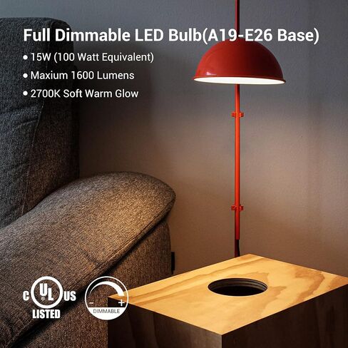 DEWENWILS 4-Pack Dimmable LED A19 Light Bulb، ضوء أبيض ناعم مع توهج دافئ، 800 لومن، 2700K، 10W (ما يعادل 60 واط)، قاعدة لولبية متوسطة E26، مدرج في قائمة UL in Kuwait