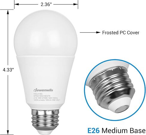 DEWENWILS 4-Pack Dimmable LED A19 Light Bulb، ضوء أبيض ناعم مع توهج دافئ، 800 لومن، 2700K، 10W (ما يعادل 60 واط)، قاعدة لولبية متوسطة E26، مدرج في قائمة UL in Kuwait