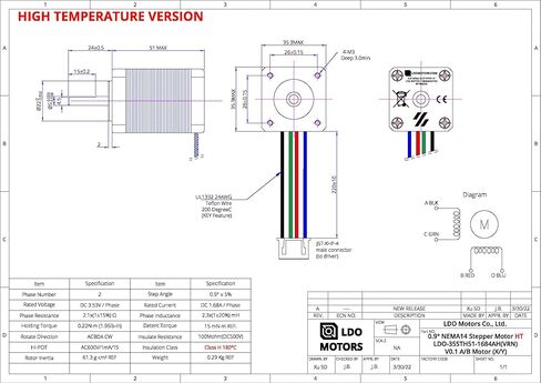 LDO Motors NEMA14 LDO-35STH51-1684MAH درجة حرارة عالية in Kuwait
