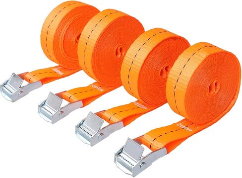 حزام رموش JAKAGO 2.54 سم × 40.64 سم مع قفل كام، أشرطة ربط لأسفل تصل إلى 600 رطل، من أجل الشحن المثبت وحقائب الكاياكس والكانوين المتحركة ومعدات العشب عبوة من 4 قطع in Kuwait