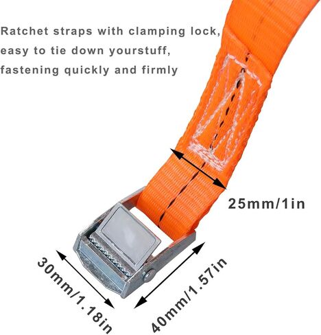 حزام رموش JAKAGO 2.54 سم × 40.64 سم مع قفل كام، أشرطة ربط لأسفل تصل إلى 600 رطل، من أجل الشحن المثبت وحقائب الكاياكس والكانوين المتحركة ومعدات العشب عبوة من 4 قطع in Kuwait