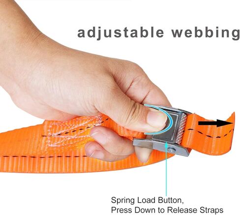 حزام رموش JAKAGO 2.54 سم × 40.64 سم مع قفل كام، أشرطة ربط لأسفل تصل إلى 600 رطل، من أجل الشحن المثبت وحقائب الكاياكس والكانوين المتحركة ومعدات العشب عبوة من 4 قطع in Kuwait