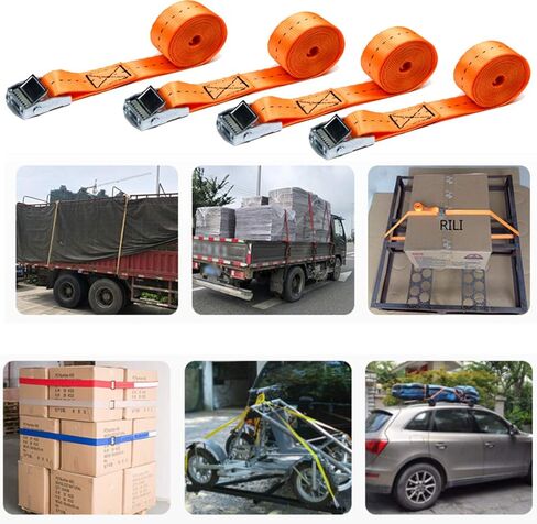 حزام رموش JAKAGO 2.54 سم × 40.64 سم مع قفل كام، أشرطة ربط لأسفل تصل إلى 600 رطل، من أجل الشحن المثبت وحقائب الكاياكس والكانوين المتحركة ومعدات العشب عبوة من 4 قطع in Kuwait