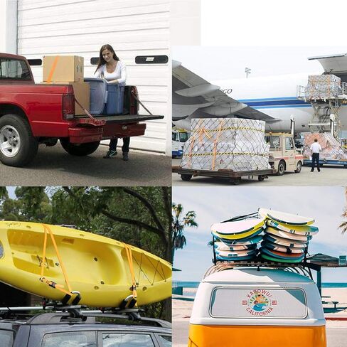 حزام رموش JAKAGO 2.54 سم × 40.64 سم مع قفل كام، أشرطة ربط لأسفل تصل إلى 600 رطل، من أجل الشحن المثبت وحقائب الكاياكس والكانوين المتحركة ومعدات العشب عبوة من 4 قطع in Kuwait