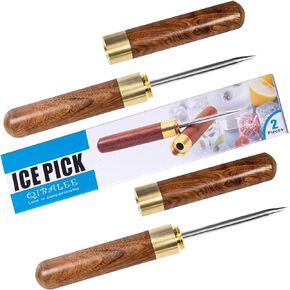 Ice Pick 2Pcs. Ice Picks for Breaking Ice. 9 Inches Length. Secure Wooden Caps and Non-slip Wooden Handles. Easy to Store. For Use in Kitchen Bars Bartender Picnics Camping& Restaurant