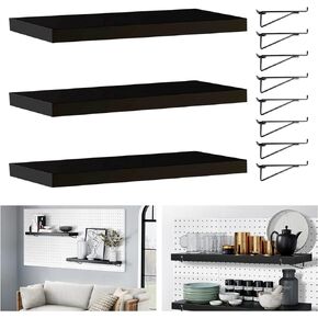 Black Pegboard Shelf, 3 Pack Pegboard Shelves Brackets with Metal Pegboard Hooks, Heavy Duty Peg Board Shelf Pegboard Book Shelf, Pegboard Accessories for Craft Room, Office, Garage in Saudi Arabia