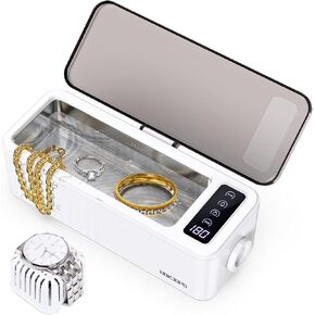 HDKJDPG أفضل منظف بالموجات فوق الصوتية للمجوهرات صغير محمول 𝟰𝟱𝟬𝟬𝟬𝗛𝗭 𝟯𝟲𝟬° للنظارات الدائرية الرقمية 𝟰𝟱𝟬𝗠𝗟 in Kuwait