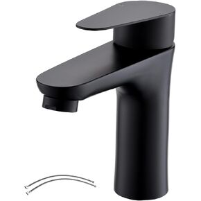 Single Handle Bathroom Faucet, Brushed Gold Stainless Steel Bathroom Sink Faucet, Commercial Bathroom Faucets,1 Hole Deck Mount RV Mixer Tap Lavatory Vanity Sink Faucet with Supply Lines KMBF008G