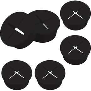 AIEX 6pcs Flexible Silicone Cable Cord Grommet Rubber Grommets Cable Wire Hole Cover for Office Home Computer Desk (1 Inch, Black)