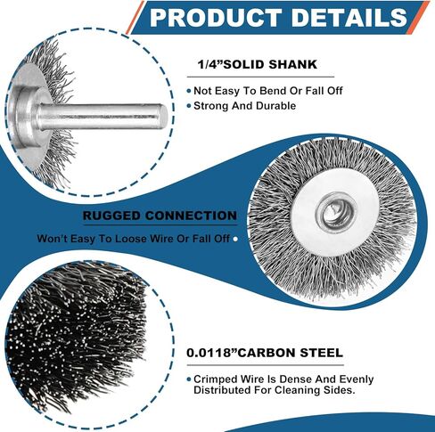 Bokon 16 Pcs Wire Wheel Brush 2 Inch Heavy Duty Wire Brush Drill Attachments Steel Brush for Drill Wire Brush for Rust Corrosion Paint Removal, 0.0118" Carbon Steel Wire, 1/4" Mounted Stem, 20000RPM in Kuwait