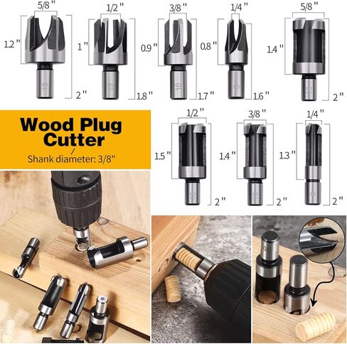 23pcs Woodworking Chamfer Drilling Tool Set, Including 7pcs 3-Point Countersink Drill Bit, 8pcs Wood Plug Cutters, 6pcs Countersink Drill Bits, 1pcs L-Wrench, 1pcs Center Punch for Wood in Kuwait