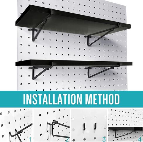 Black Pegboard Shelf, 3 Pack Pegboard Shelves Brackets with Metal Pegboard Hooks, Heavy Duty Peg Board Shelf Pegboard Book Shelf, Pegboard Accessories for Craft Room, Office, Garage in Saudi Arabia