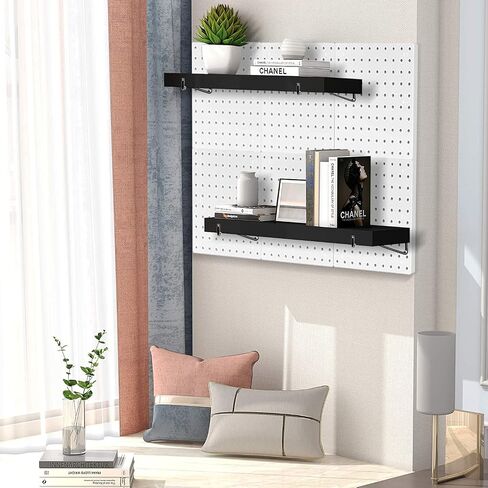 Black Pegboard Shelf, 3 Pack Pegboard Shelves Brackets with Metal Pegboard Hooks, Heavy Duty Peg Board Shelf Pegboard Book Shelf, Pegboard Accessories for Craft Room, Office, Garage in Saudi Arabia