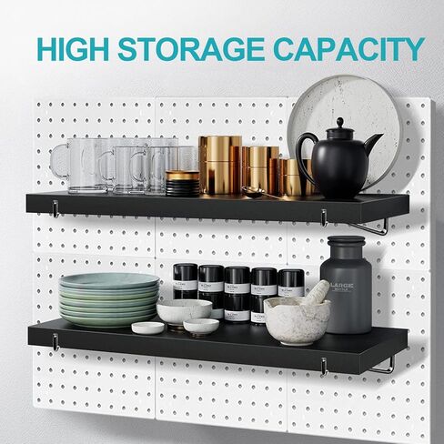 Black Pegboard Shelf, 3 Pack Pegboard Shelves Brackets with Metal Pegboard Hooks, Heavy Duty Peg Board Shelf Pegboard Book Shelf, Pegboard Accessories for Craft Room, Office, Garage in Saudi Arabia