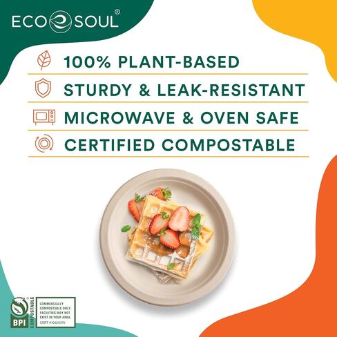 أطباق ورقية 9 بوصة قابلة للتحلل بنسبة 100% من ECO SOUL [عبوة من 100 قطعة] أطباق حفلات للاستعمال مرة واحدة، أطباق متينة وصديقة للبيئة للعشاء وحفلات الزفاف والمناسبات، وألواح صديقة للبيئة من قصب السكر غير مبيضة وقابلة للتحلل البيولوجي in Kuwait