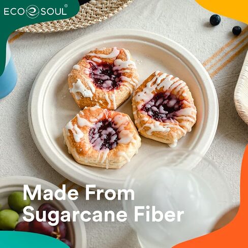 أطباق ورقية 9 بوصة قابلة للتحلل بنسبة 100% من ECO SOUL [عبوة من 100 قطعة] أطباق حفلات للاستعمال مرة واحدة، أطباق متينة وصديقة للبيئة للعشاء وحفلات الزفاف والمناسبات، وألواح صديقة للبيئة من قصب السكر غير مبيضة وقابلة للتحلل البيولوجي in Kuwait