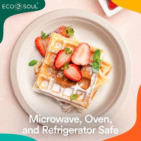 أطباق ورقية 9 بوصة قابلة للتحلل بنسبة 100% من ECO SOUL [عبوة من 100 قطعة] أطباق حفلات للاستعمال مرة واحدة، أطباق متينة وصديقة للبيئة للعشاء وحفلات الزفاف والمناسبات، وألواح صديقة للبيئة من قصب السكر غير مبيضة وقابلة للتحلل البيولوجي in Kuwait