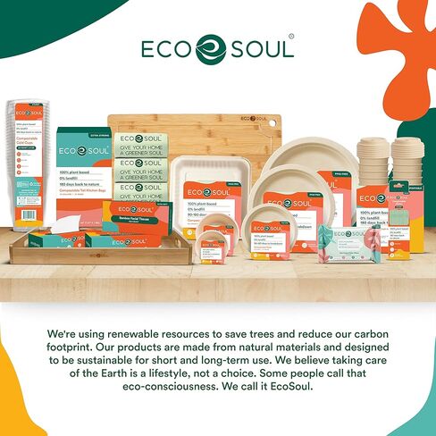 أطباق ورقية 9 بوصة قابلة للتحلل بنسبة 100% من ECO SOUL [عبوة من 100 قطعة] أطباق حفلات للاستعمال مرة واحدة، أطباق متينة وصديقة للبيئة للعشاء وحفلات الزفاف والمناسبات، وألواح صديقة للبيئة من قصب السكر غير مبيضة وقابلة للتحلل البيولوجي in Kuwait