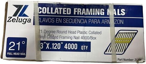 Zeluga 13-254 3in. x 0.120in. 21 Degree Round Head Plastic Collated Vinyl Coated Framing Nail 4000/Box in Kuwait