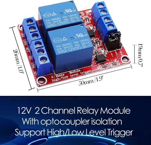 Tanbupu وحدة التتابع 12VDC 2 قناة لوحة توزيع التتابع مع لوحة الزناد ذات المستوى العالي أو المنخفض المعزولة بصريًا لـ Arduino X-002-2-12VDC in Kuwait
