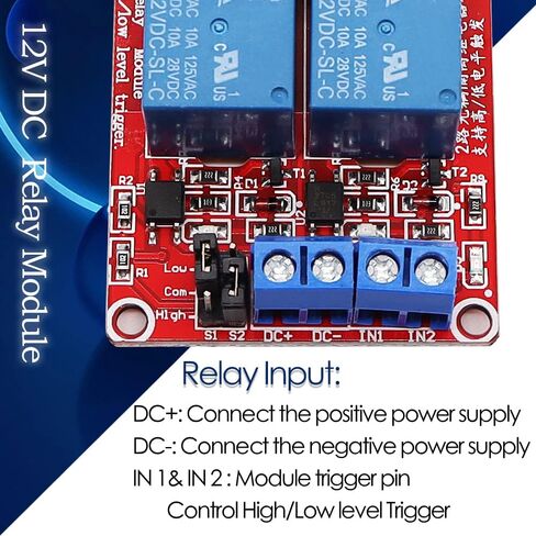 Tanbupu وحدة التتابع 12VDC 2 قناة لوحة توزيع التتابع مع لوحة الزناد ذات المستوى العالي أو المنخفض المعزولة بصريًا لـ Arduino X-002-2-12VDC in Kuwait