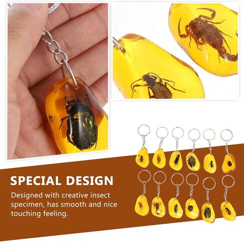 Balacoo 12 قطعة سلسلة مفاتيح على شكل حشرة كهرمانية، سلسلة مفاتيح على شكل حشرة كهرمانية من الكهرمان، سلسلة مفاتيح DIY على شكل حشرة، حلقة مفاتيح أنيقة، قلادة كيرينغ in Kuwait