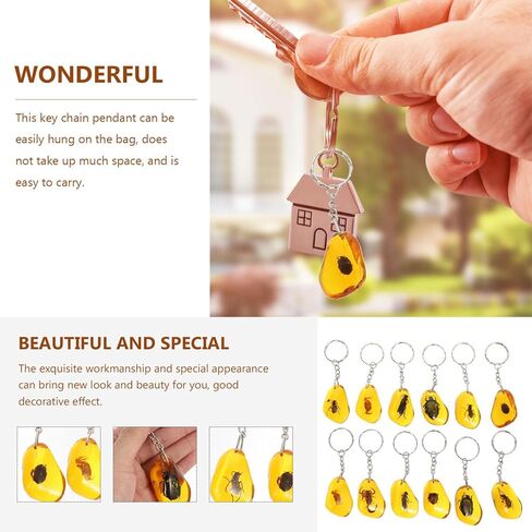 Balacoo 12 قطعة سلسلة مفاتيح على شكل حشرة كهرمانية، سلسلة مفاتيح على شكل حشرة كهرمانية من الكهرمان، سلسلة مفاتيح DIY على شكل حشرة، حلقة مفاتيح أنيقة، قلادة كيرينغ in Kuwait