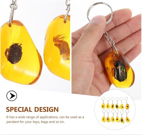Balacoo 12 قطعة سلسلة مفاتيح على شكل حشرة كهرمانية، سلسلة مفاتيح على شكل حشرة كهرمانية من الكهرمان، سلسلة مفاتيح DIY على شكل حشرة، حلقة مفاتيح أنيقة، قلادة كيرينغ in Kuwait