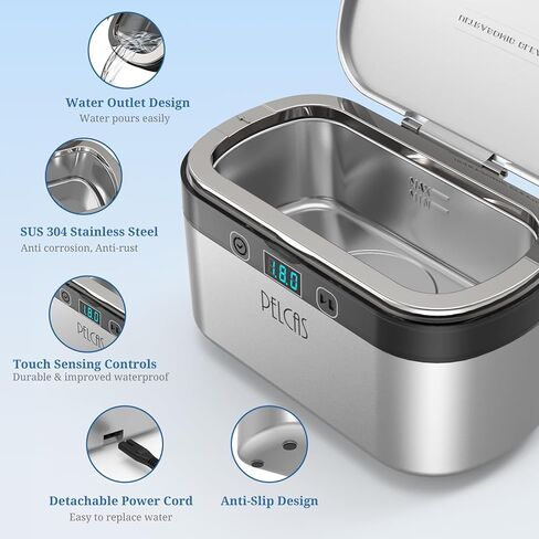 منظف ​​المجوهرات بالموجات فوق الصوتية PELCAS 38 وات/45000 هرتز منظف التجنيب بالموجات فوق الصوتية 500 مل/17 أونصة منظف النظارات المنزلي لجميع المجوهرات والخاتم والفضة وأطقم الأسنان والمحاذاة والساعة in Kuwait