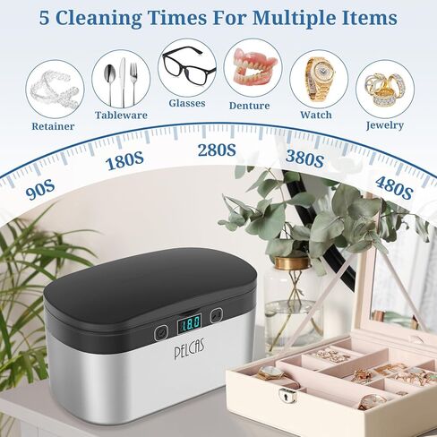 منظف ​​المجوهرات بالموجات فوق الصوتية PELCAS 38 وات/45000 هرتز منظف التجنيب بالموجات فوق الصوتية 500 مل/17 أونصة منظف النظارات المنزلي لجميع المجوهرات والخاتم والفضة وأطقم الأسنان والمحاذاة والساعة in Kuwait