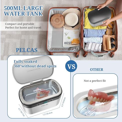 منظف ​​المجوهرات بالموجات فوق الصوتية PELCAS 38 وات/45000 هرتز منظف التجنيب بالموجات فوق الصوتية 500 مل/17 أونصة منظف النظارات المنزلي لجميع المجوهرات والخاتم والفضة وأطقم الأسنان والمحاذاة والساعة in Kuwait