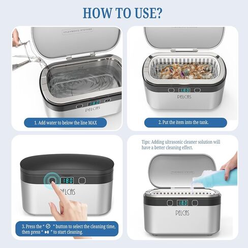 منظف ​​المجوهرات بالموجات فوق الصوتية PELCAS 38 وات/45000 هرتز منظف التجنيب بالموجات فوق الصوتية 500 مل/17 أونصة منظف النظارات المنزلي لجميع المجوهرات والخاتم والفضة وأطقم الأسنان والمحاذاة والساعة in Kuwait