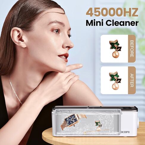 HDKJDPG أفضل منظف بالموجات فوق الصوتية للمجوهرات صغير محمول 𝟰𝟱𝟬𝟬𝟬𝗛𝗭 𝟯𝟲𝟬° للنظارات الدائرية الرقمية 𝟰𝟱𝟬𝗠𝗟 in Kuwait