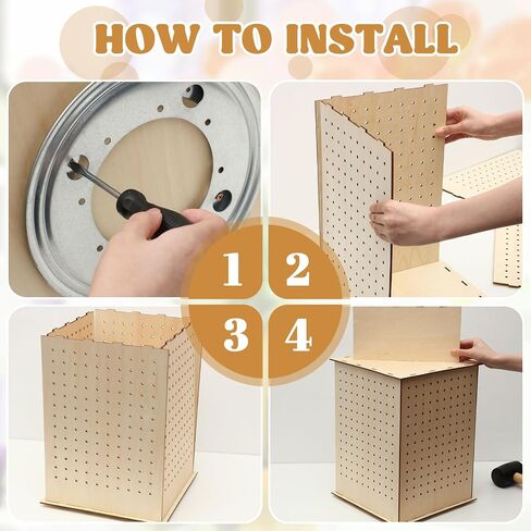 Kigley Wooden Rotating Display Stand 4 Sided Revolving Jewelry Display with 50 Heavy Duty Pegboard Hooks, Keychain Display Rack 360° Rotating Pegboard Display Stand for Craft Shows, Vendors in Kuwait