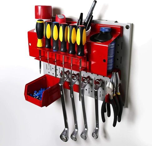 بلاط منظم للحائط من Pegboard - مجموعة بلاط Pegboard معدنية سوداء وحدات للتحكم في الحائط - أربعة بلاطات تخزين حائطية بطول 30.48 سم × عرض 40.64 سم - سهلة التركيب (أسود) in Saudi Arabia