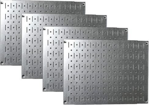 بلاط منظم للحائط من Pegboard - مجموعة بلاط Pegboard معدنية سوداء وحدات للتحكم في الحائط - أربعة بلاطات تخزين حائطية بطول 30.48 سم × عرض 40.64 سم - سهلة التركيب (أسود) in Saudi Arabia