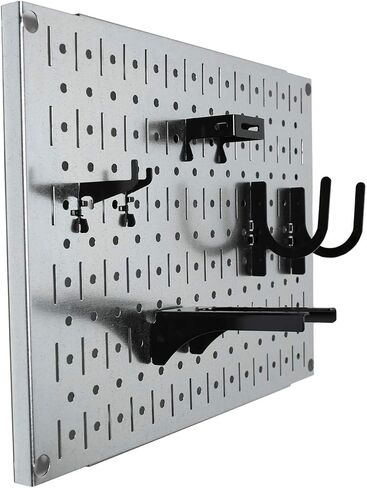 بلاط منظم للحائط من Pegboard - مجموعة بلاط Pegboard معدنية سوداء وحدات للتحكم في الحائط - أربعة بلاطات تخزين حائطية بطول 30.48 سم × عرض 40.64 سم - سهلة التركيب (أسود) in Saudi Arabia