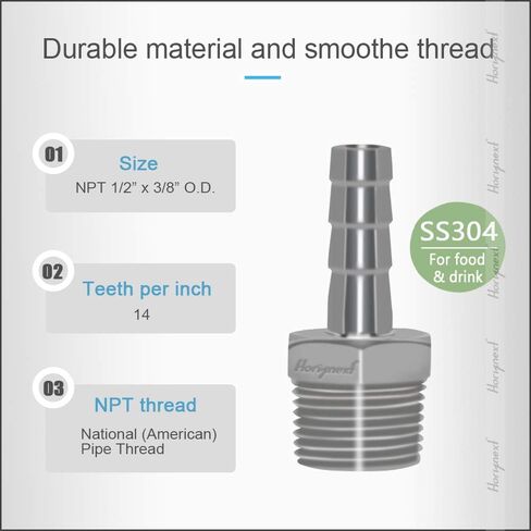 Horiznext NPT 1/2 خيط × 3/8 بوصة تركيب خرطوم بار، من الفولاذ المقاوم للصدأ لمستلزمات تخمير المنزل وصنع النبيذ، مجموعة إصلاح، عبوة من 4 قطع in Saudi Arabia