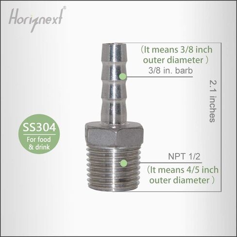 Horiznext NPT 1/2 خيط × 3/8 بوصة تركيب خرطوم بار، من الفولاذ المقاوم للصدأ لمستلزمات تخمير المنزل وصنع النبيذ، مجموعة إصلاح، عبوة من 4 قطع in Saudi Arabia