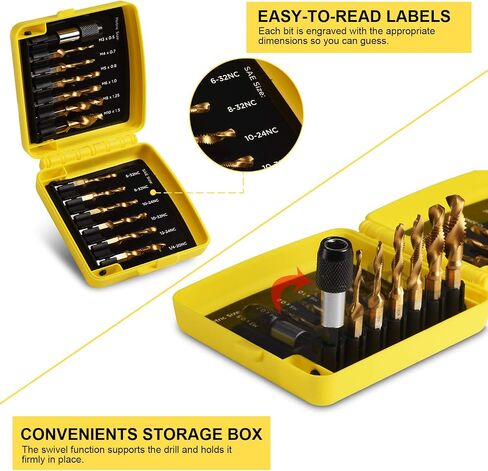 THINKWORK Combination Drill Tap & Tap Bit Set, 3-in-1 Titanium Coated Screw Tapping Bit Tool for Drilling, Tapping, Countersinking, with Quick-Change Adapter, 13 PCS SAE/Metric in Saudi Arabia