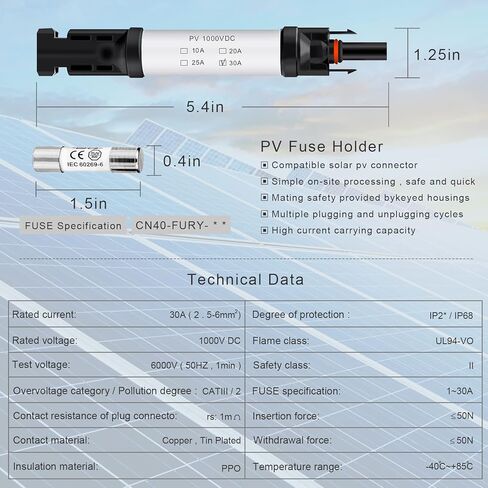 10A Solar Fuse Connector IP68 Waterproof 1000V in line Fuse Holder 10A Male and Female Connector Waterproof in Line Fuse Holder Contains 4 fuses 2 Solar 10A 2PCS in Kuwait