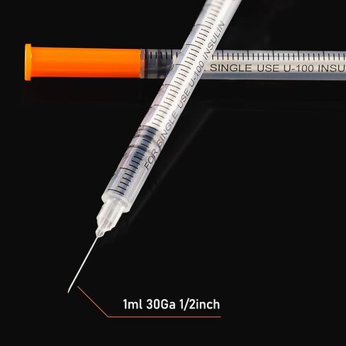 حقنة U-100 مع إبرة، 30 غرام 1 سم مكعب 1/2 بوصة (13 ملم) محقنة مغلفة بشكل فردي، عبوة من 100 قطعة in Kuwait