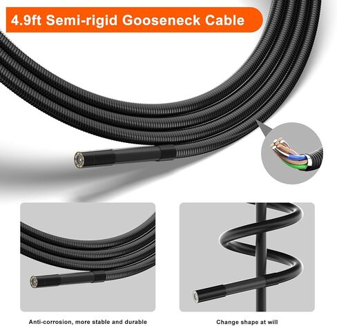 منظار مفصلي ثنائي الاتجاه مع ضوء، منظار داخلي صناعي من زيلترون مع راس كاميرا مفصلية 0.32 انش، كاميرا فحص كيبل عنق معقوفة شبه صلبة بطول 5 قدم لميكانيكا السيارات in Kuwait