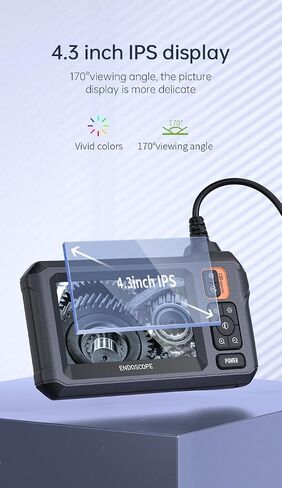 كاميرا فحص المنظار الصناعي من KEEMIKA، كاميرا صرف صحي IPS Borescope 1080P HD 4.3 بوصة مع كاميرا ثعبان IP67 مقاومة للماء، كاميرا فحص القناة مع 8 مصابيح 9.84FT كابل شبه صلب in Kuwait